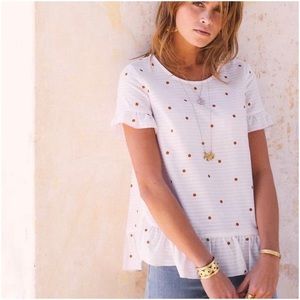 SÉZANE Alix Polka Dot Stripe Cotton Blouse - Ecru